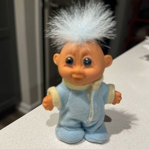 Russ mini 3 inch Troll baby in a blue onezie